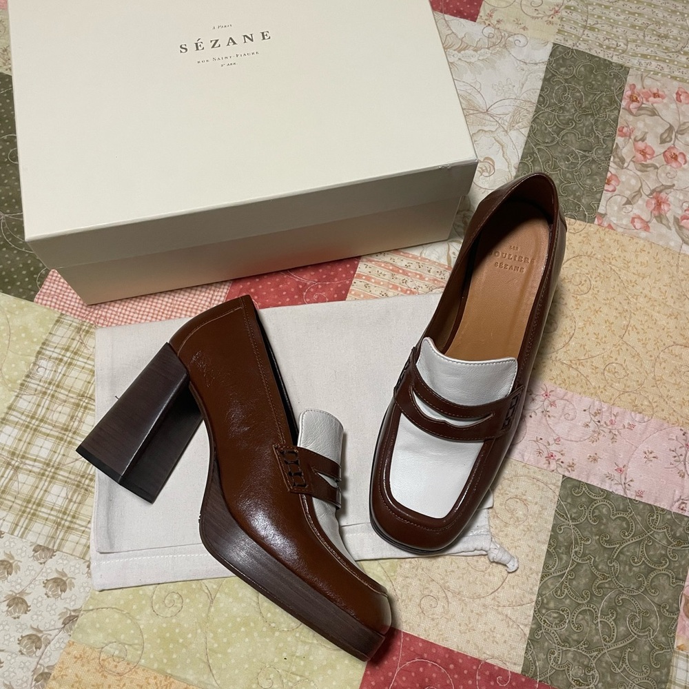 Sezane Jessie heeled loafers Brown and White Loafers size 8